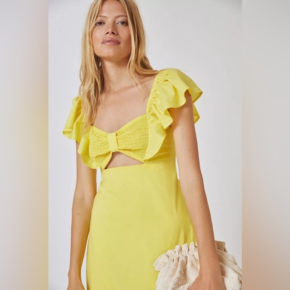FARM X ANTHROPOLOGIE RUFFLE MIDI DRESS - farm rio Yellow size Medium NWOT - Picture 3 of 8
